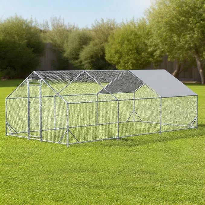 Large Metal Chicken Coop,Walk-in Poultry Cage,Outdoor Hen Run House with Waterproof and Anti-Ultraviolet Cover Rabbits Habitat Cage for Outdoor