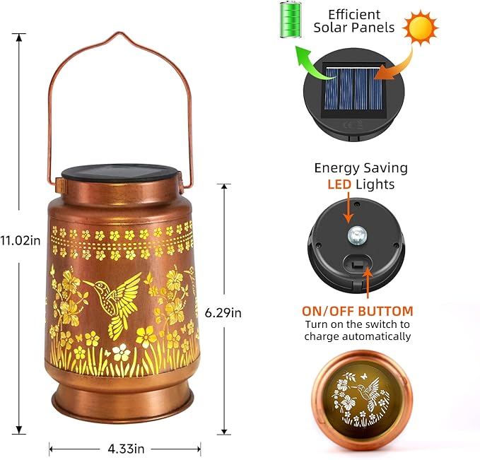 Hummingbird Solar Lanterns Outdoor Waterproof Hanging Solar Lights Hummingbird Gifts for Women Men Metal Decorative LED Lanterns for Yard,Patio,Lawn,Tabletop,Pathway,Landscape,Garden Decor