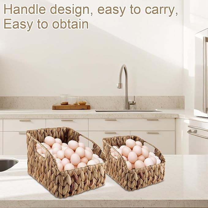 Set of 2 Eggs Collecting Basket with Handle, Farmhouse Wicker Egg Baskets for Gathering Fresh Egg, Trapezoid Egg Holder Display, Vintage Style Fruit Basket for Kitchen Pantry Countertop
