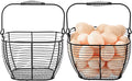 2 PCS 7" Black Square Wire Egg Baskets for Fresh Egg With Handle, Small Metal Collecting Basket for Gathering Fresh Eggs, Chicken and Duck Eggs Hunting Basket Egg Holder Countertop