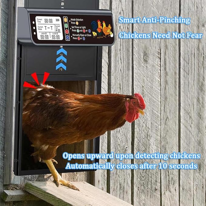 Automatic Chicken Coop Door Solar Powered, Automatic Chicken Door with Timer & Light Sensor Mix 4modes, Aluminum Alloy Chicken Coops Doors, Remote Control Solar Chicken Coop Door