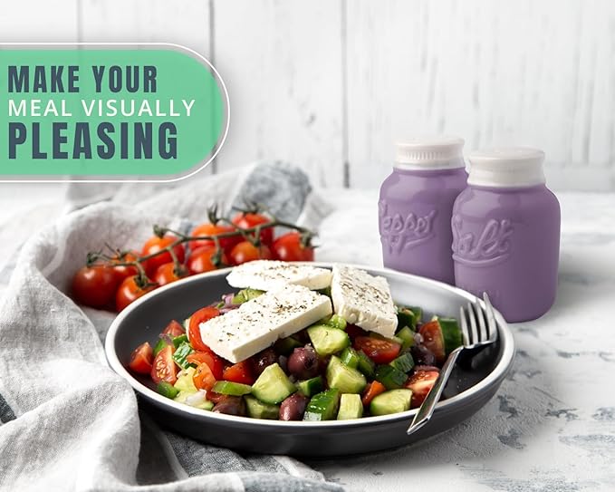 Comfify Mason Jar Salt & Pepper Shakers – Aqua Purple Ceramic – Rustic Shabby Chic Kitchen Decor
