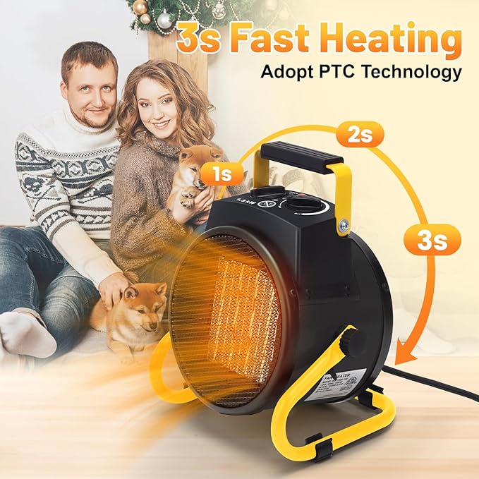 Outdoor Heaters for Patio, 1500W Electric Garage Heater with Overheat Protection, 3S Fast Heating, 3 Modes, Portable Space Heater for Patio, Garage, Greenhouse, Indoor, Gold