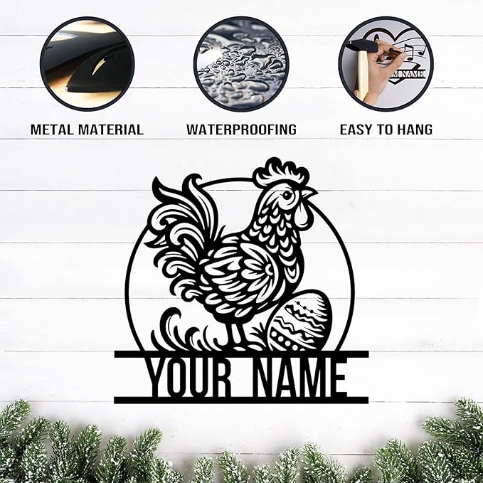 Personalized Chicken Coop Metal Sign,Custom Chicken Farm Metal Wall Art,Personalized Chicken MetalSign, Metal Chicken Farmhouse Sign,Hen House Sign, Funny Chicken Farm Decor (Style D)