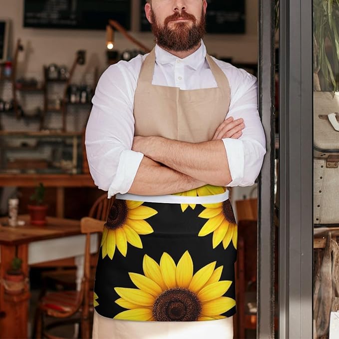 Unisex Apron for Cooking Server Waitress Half Waist Apron with 3 Pockets