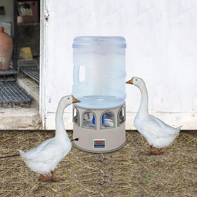 5 Gal/80W Automatic Chicken Water Heater with Adjustable Thermostat 32-122°F,Stainless Steel Poultry Waterer for Winter, Heated Chicken Waterer for Chickens, Ducks, 9 Drinking Windows