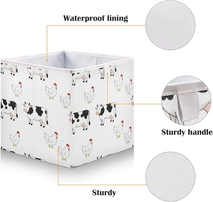 Farm Cows Chickens Storage Bins Rectangular Foldable Storage Baskets Bin Waterproof Home Organizer with Handles Basket for Blanket Clothes