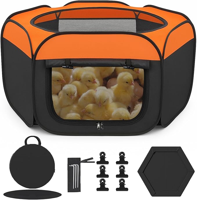 Chicken Brooder Box for Chicks, Pop-Up Chick Starter Kit Brooder Pen with Double Door Cover, Collapsible Large Baby Chicken Brooder for Indoor Outdoor Use, for Chicks, Ducks & Quail