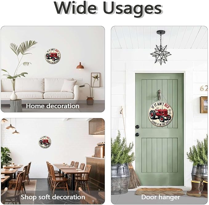 Tractor tin sign, Vintage Farm Vehicle metal sign Print Aesthetic Room Decoration for Home Bedroom Bar Cafe Garden and Outdoor Round Wall Decor (12 inch)