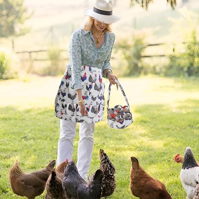 2 Pcs Egg Collecting Apron Chicken Egg Gathering Basket with 7 Pouches, Fresh Egg Holding Apron with 12 Pockets for Farmhouse Kitchen Parent Child Activities, Gift for Grandma/Housewife/Women