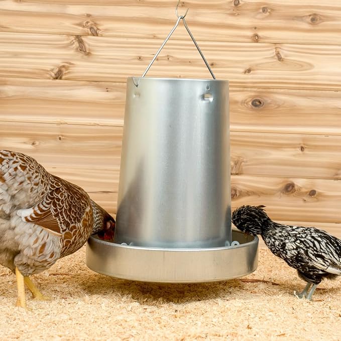 Stromberg's Metal Hanging Poultry Feeders, Galvanized Heavy Duty Steel, Holds 44 lbs Each, Rolled Edges for Safety, Secure Feed Flow Lock, Versatile Use Free Standing or Hanging | 5-Count