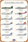 Vintage Poster Metal Sign Classic Jet Fighters Of The Usaf Military Airplane Aviation Tin Signs Retro Plaque Wall Decor Gift For Home Kitchen Office Club Bar Gym 12x8 Inch