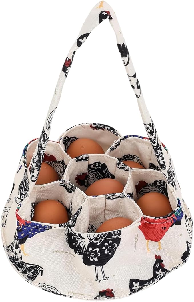 Egg Basket for Gathering Fresh Eggs, Egg Collecting Basket, Handheld Chicken Holder with 7 Individual Bags for Gathering Fresh Eggs Safely from Coop to Kitchen