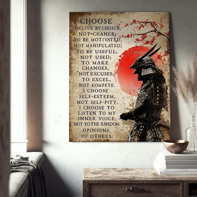 Japanese Wall Art Samurai Pictures Wall Decor Japanese Art Canvas Painting Bushido Motivational Asian Poster Artwork Modern Home Decor Framed for Bedroom Living Room Office 12"X16"