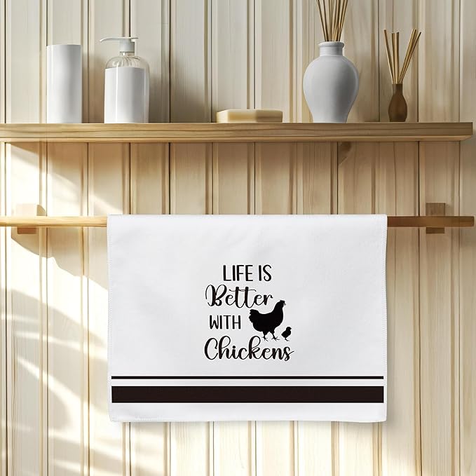 GROBRO7 Funny Chicken Hand Towel - 6Pcs Farm Hen Vintage Rustic Dishcloths Set Polyester Soft Towels for Farmhouse Kitchen Bath Dining Decor Cute Rooster Gifts for Men Women Housewarming