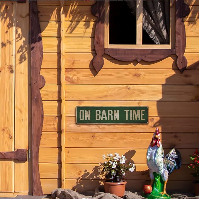Farmhouse Aluminum Sign, On Barn Time Sign, 15.8x4 inches, Funny Rustic Signs for Barn, Decorative Metal Tin Signs for Outdoor, Home Decor, Horse Barns Decor, Aluminum Wall Plaque, Farmer Gift