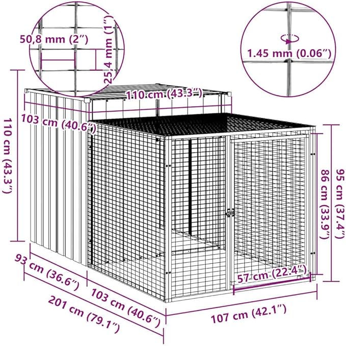 Chicken Cage with Run Anthracite Galvanized Steel 79.1"x43.3"x43.3" Large Walk-in Poultry Coop for Backyard Farm Outdoor Cat Enclosure & Homestead Use