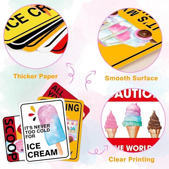 WERNNSAl Ice Cream Party Decorations - 9PCS Ice Cream Sign Birthday Party Decorations for Popsicle Theme Birthday Supplies Sign Decor for Wedding Graduation Summer Party Favor