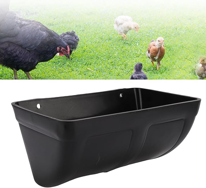 Hanging Poultry Feeder Large Capacity Space Saving Plastic Hanging Chicken Feeder Trough for Farm (Black)