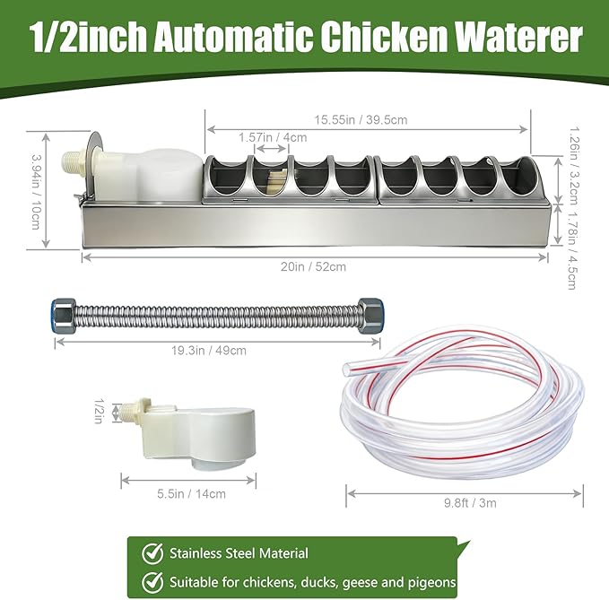 Automatic Chicken Waterer Stainless Steel Poultry Fountains Chicken Waterer System Water Dispenser Waterer Float Controlled for Duck Goose Pigeon Quail