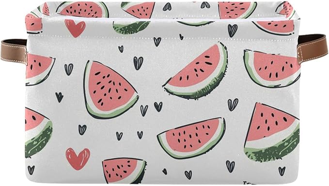 JIPONI Watercolor Watermelon Fabric Storage Bins for Shelves, Decorative Storage baskets for organizing, Closet Organizer with Handle for Cloth, Toys, Bedrooms