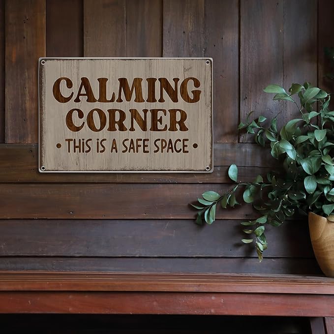 Calming Corner This Is A Safe Space Metal Sign 12 x 8 Inch Wall Art For Classroom Counseling Room Home Decor Metal Kitchen Vintage