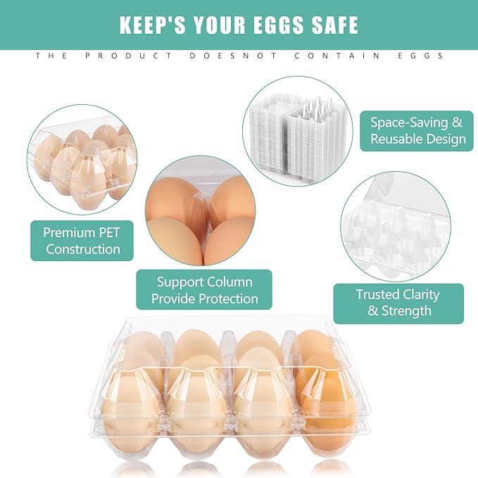 120 Packs Plastic Clear Egg Carton，Egg Cartons 3 * 4Grids，Cear Egg Carton for Perfect for Refrigerator Chicken Farm Markets