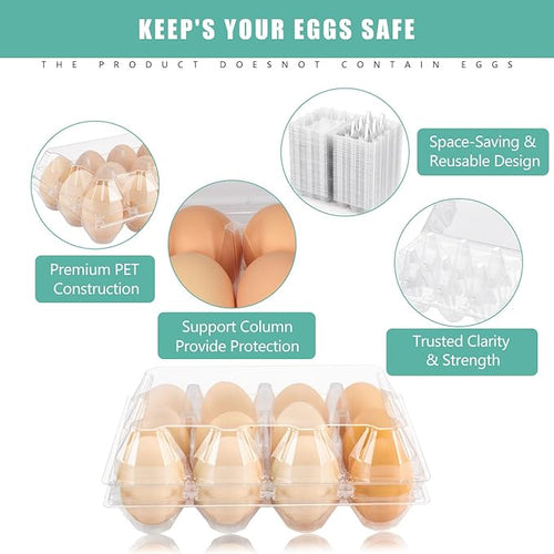 100 Packs 12 Count Clear Plastic Egg Cartons, 3 * 4 Grids Design, Perfect for Family, Farm, Markets, Display(Large)