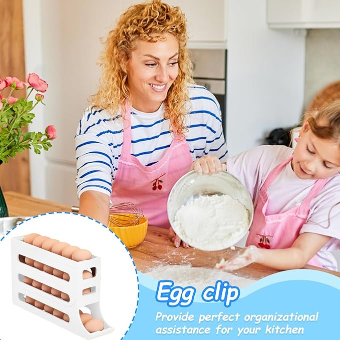 Egg Holder for Fridge, 4 Tiers Dispenser, 30 Egg Container Refrigerator, Large Capacity Organizer Automatic Fridge Rolling Egg Container for Pantry Countertop (White)