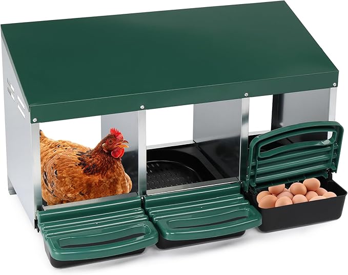 Chicken Nesting Boxes Plastic,3 Compartment Roll Out Chicken Nest Box Egg Laying Box w/Lid Cover,Egg Collection & Protection Chicken Coop for Up to 3 Hens,Chicken Cage Supplies for Poultry Farm,Green