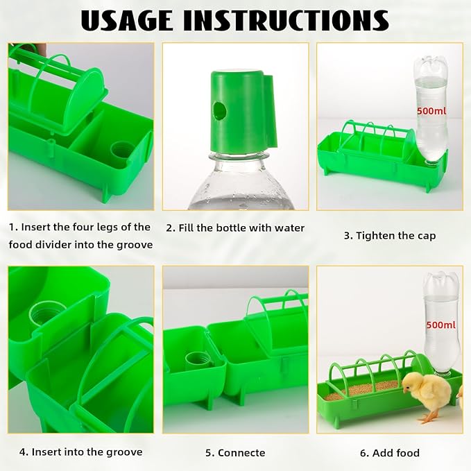 4 Pack 2-in-1 Chicken Feeder and Waterer Kit, Spliceable No Waste Quail Feeder Automatic Waterer, Chick Coop Accessories for Chicken, Ducks, Quail and Pigeons