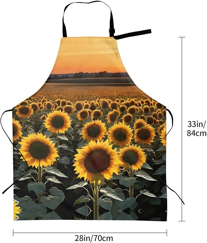 Farm Sunflowers Waterproof Apron For Adults With Two Large Pockets,Adjustable Neck And Waist Ties,Full-Length Bib Design-Polyester Fabric