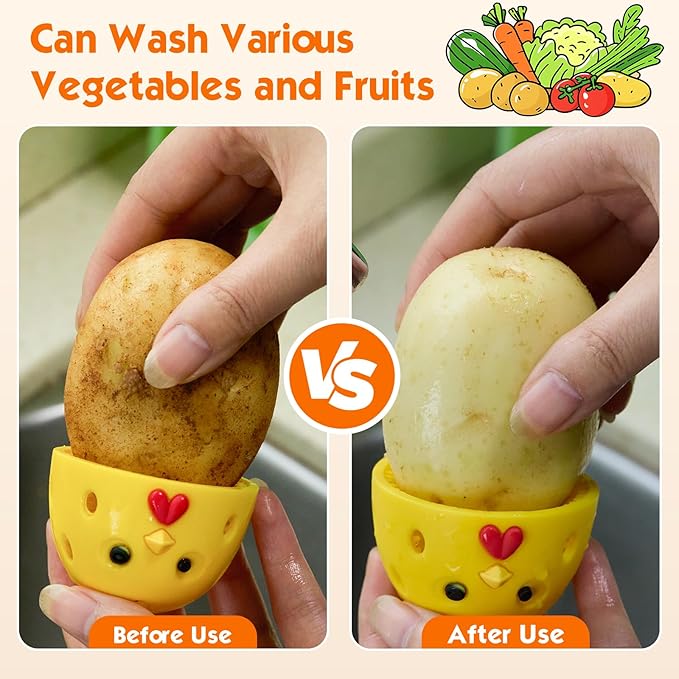 2 PCS Egg Washer for Fresh Eggs, Silicone Egg Brush Cleaner, Egg Cleaner Scrubber for Fresh Eggs, Reusable Multipurpose Washing Egg Tool for Fruits and Vegetables(Yellow/Brown)
