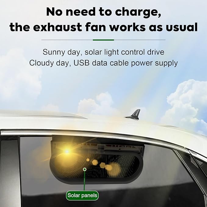 Car Solar Powered Exhaust Fan Car Window Exhaust Fans Vehicle Ventilation Fan Auto Air Vent Cool Fan Cooler Ventilation System Car Radiator Cooling Fans with Three Air Outlets, Black