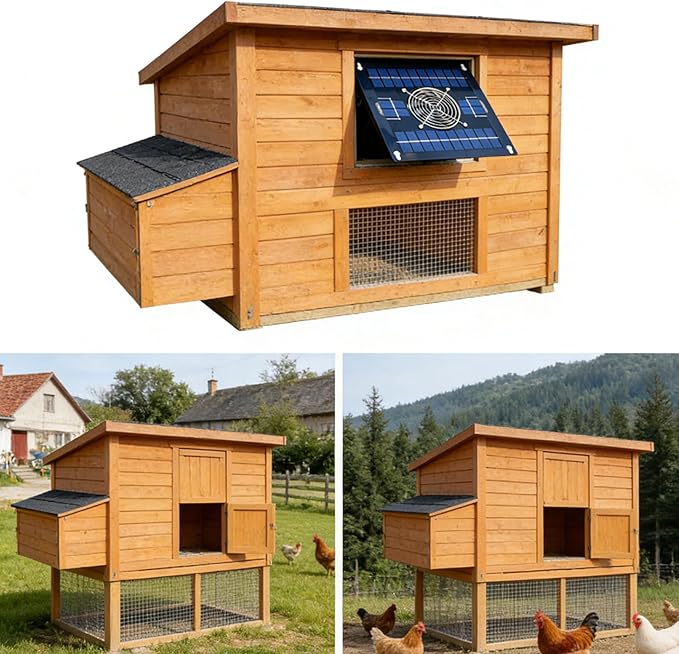 Solar Greenhouse Fan, Solar Powered Vent Exhaust and Intake Chicken Coop Fan, Ventilation Solar Shed Fan for Greenhouses, Chicken Coops, Shed, Dog House
