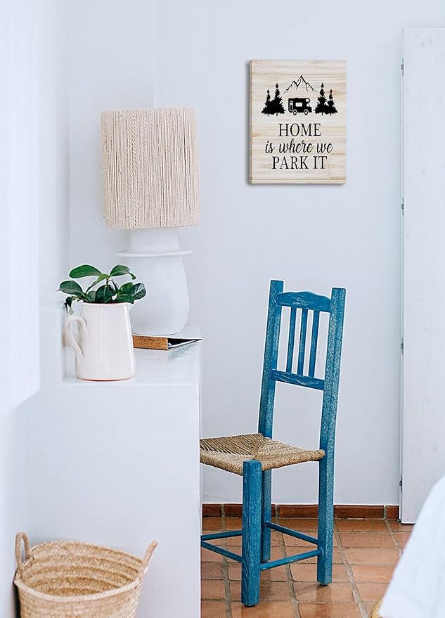 Tizzer Funny Home Wall Decor, Farmhouse Camping Signs Canvas Wall Art Prints Decor for Travel Trailer Camper, Home Is Where We Park It, 11x14 Inches