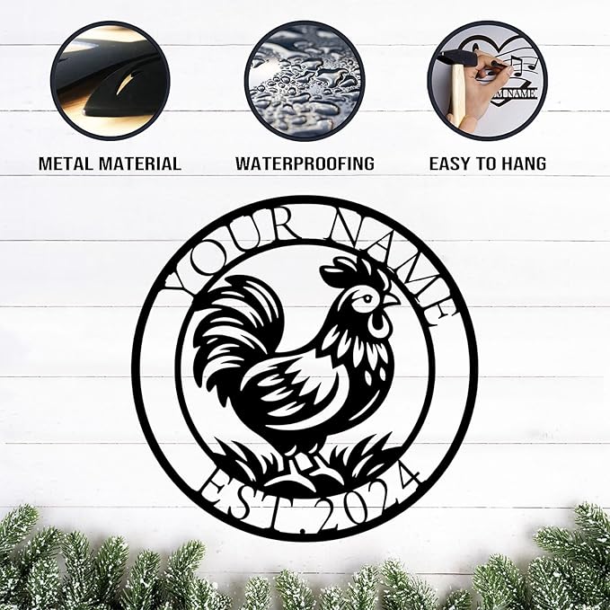 Personalized Chicken Coop Metal Sign,Custom Chicken Farm Metal Wall Art,Personalized Chicken MetalSign, Metal Chicken Farmhouse Sign,Hen House Sign, Funny Chicken Farm Decor (Style B)