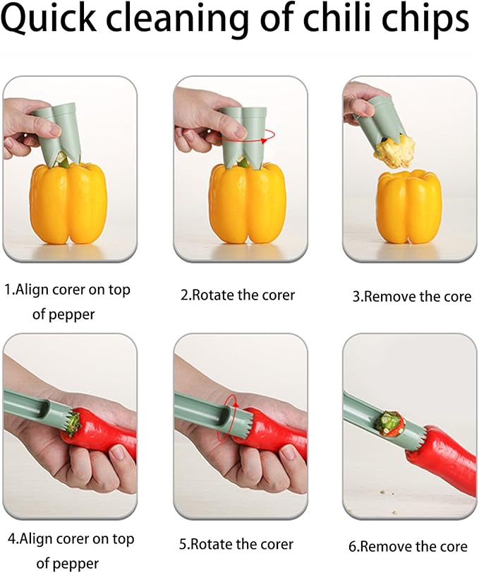Pepper Seed Corer Remover - 2025 Upgraded 2-in-1 Bell Pepper Cutter & Deseeder: Effortlessly Streamline Your Kitchen Prep for Faster, More Efficient, & Hassle-Free Meal Prep (1, Beige)