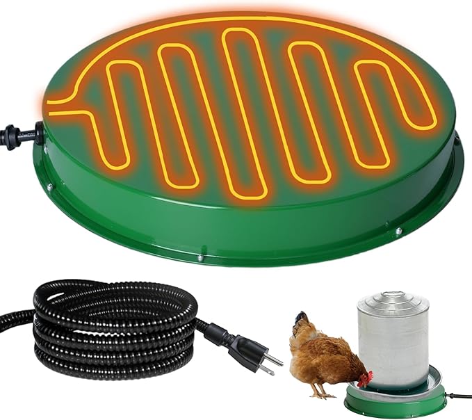 Chicken Water Heater for Winter 12.4", 125W Thermostat Chicken Drinker Heater Base for 3–5 Gal Metal Plastic Poultry Waterer, Water Heater for Chickens Duck with 6.6' Power Cord (Green,1PACK)
