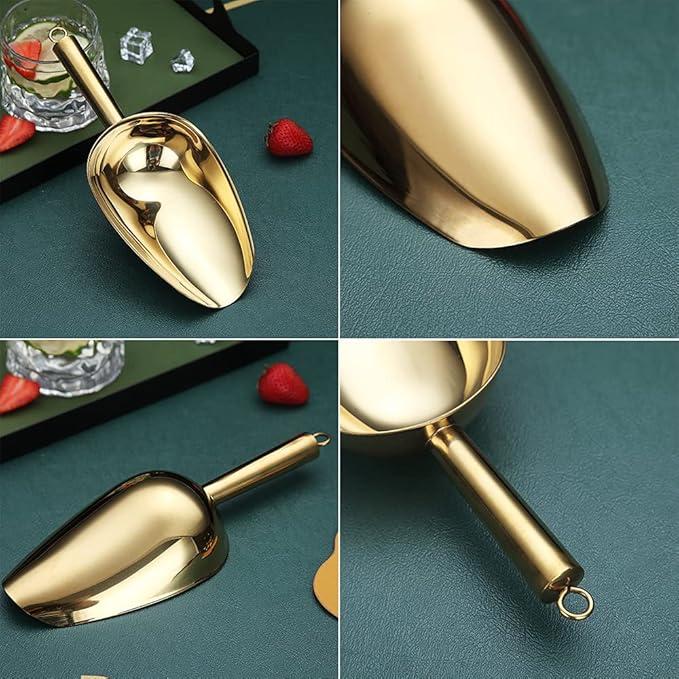 Gold Ice Scoop, Fashion Ice Cream Scoop, Premium Stainless Steel Cookie Scoop, Dog Food Scoop, Sturdy Flour Scoop, Utility Candy Scoop, Dishwasher Safe (8oz/9 Inch)