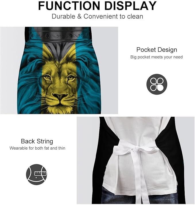 Bahamas Map Flag Apron,Waterproof Unisex Adult Aprons with Pockets Kitchen Baking Aprons