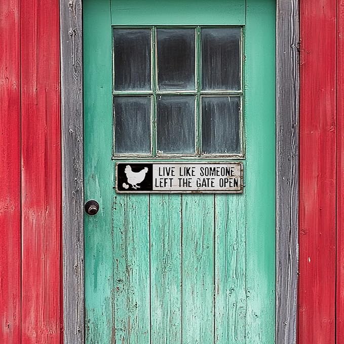 Farm Decor, Live Like Someone Left the Gate Open Sign, 15.8x4 inches, Hens Chicken Decor Signs, Retro Metal Tin Sign for Home Garden Yard Decors, Farmhouse Wall Decoration for Outdoor