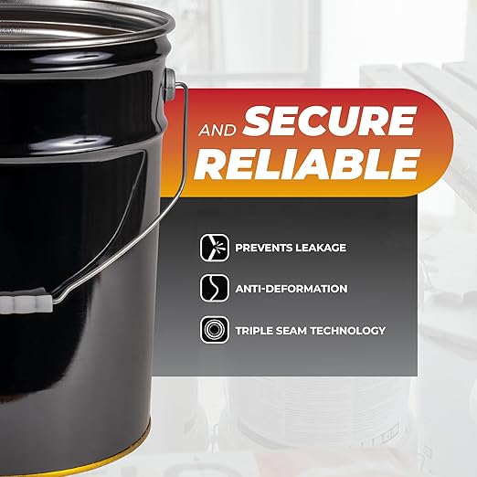 ATERET 5 Gallon Black Metal Bucket & Lever Lock Pail Lid, Heavy Duty Durable Pails and Lids for Outdoor and Household Use (24 Pack)
