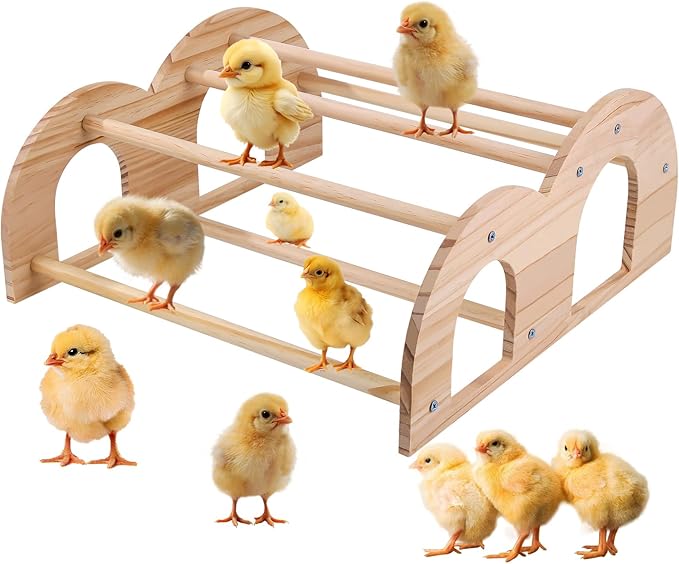 Double Layer Wooden Chicken Perch, Baby Chick Roosting Bars in Coop and Brooder, Chicken Toys, Coop Accessories for Large Bird