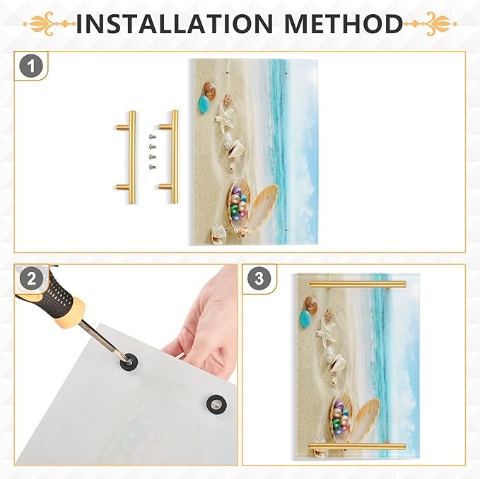Bathroom Vanity Tray Counter Organizer, Beach Peals Decorative Tray with Handles Countertop Storage for Bathroom Bedroom Kitchen Home Farmhouse