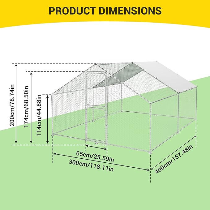 6.6FT Height Walk in Chicken Coop Metal, Outdoor Chicken Run with Split Door, Waterproof & UV Resistant Cover, Large Poultry Cage for Goose Rabbit, Duck Houses for Outside Yard Farm