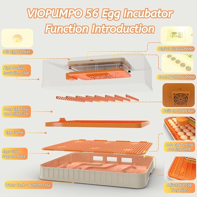 Egg Incubator for Hatching 56-154 Chicken/Quail/Turkey Eggs, 360° View Poultry Incubators with Automatic Egg Turning/Humidity Control&Alarm/Auto Water Adding/Adjustable Tray, for Beginner/Farm/Home