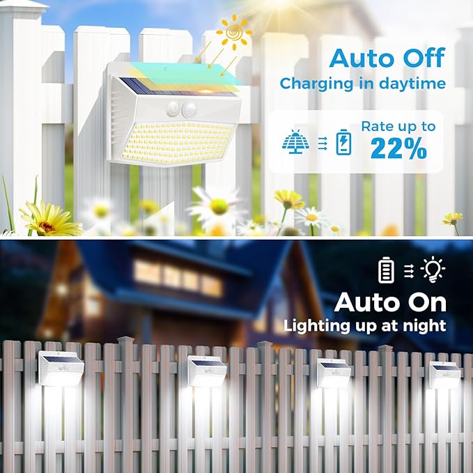 Peasur Solar Lights Outdoor Motion Sensor [138 LED/6 Packs] Solar Security Wall Light with 3 Lighting Modes Waterproof Solar Powered Lights for Garden Fence Yard, White