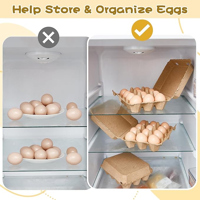 Rtteri 50 Pcs Egg Cartons Bulk 3x4 Style Egg Storage Containers Holder for Fresh Duck Quail Storage Kitchen Family Farmhouse (Natural Color)