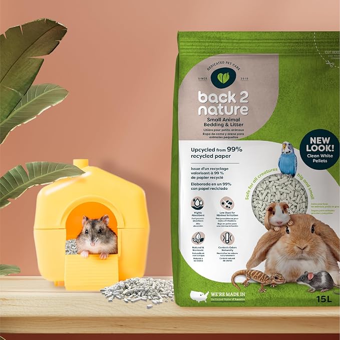 Back 2 Nature® Small Animal Bedding & Litter – Upcycled from 99% Recycled Paper | Highly Absorbent & Long Lasting Odor Control | Natural and Nontoxic | Low Dust | Easy-to-Maintain | 15L Bag